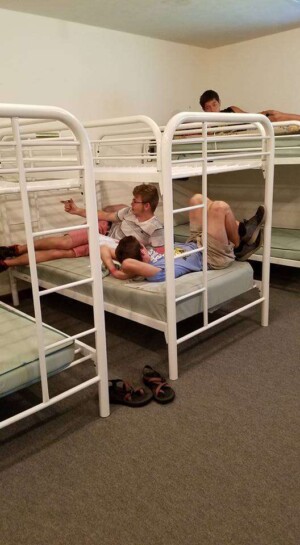 Colcord FBC boys resting between activities at grand lake baptist assembly